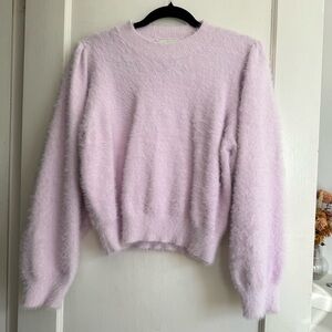 Lili Sidonio Chenille Fluffy Balloon Sleeve Pullover Crewneck Sweater